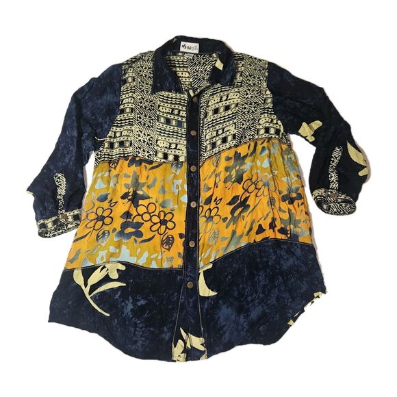 Vintage We Be Bop Shirt Womens 1X Tye Dye Floral Retro Button Blouse Boho 90s - Picture 2 of 11